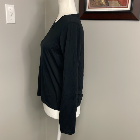 AYR Women’s Black Crew Neck Long Sleeve Tee Midnight Studded sleeves Pima Cotton - Picture 2 of 7